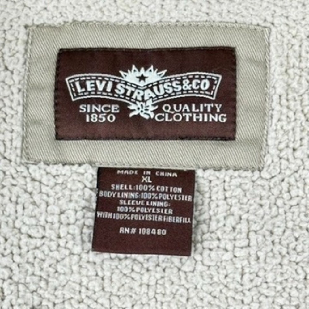 Levis Sherpa Lined Canvas Chore Coat Khaki Grunge Button Shacket Mens XL Utility - Picture 2 of 11